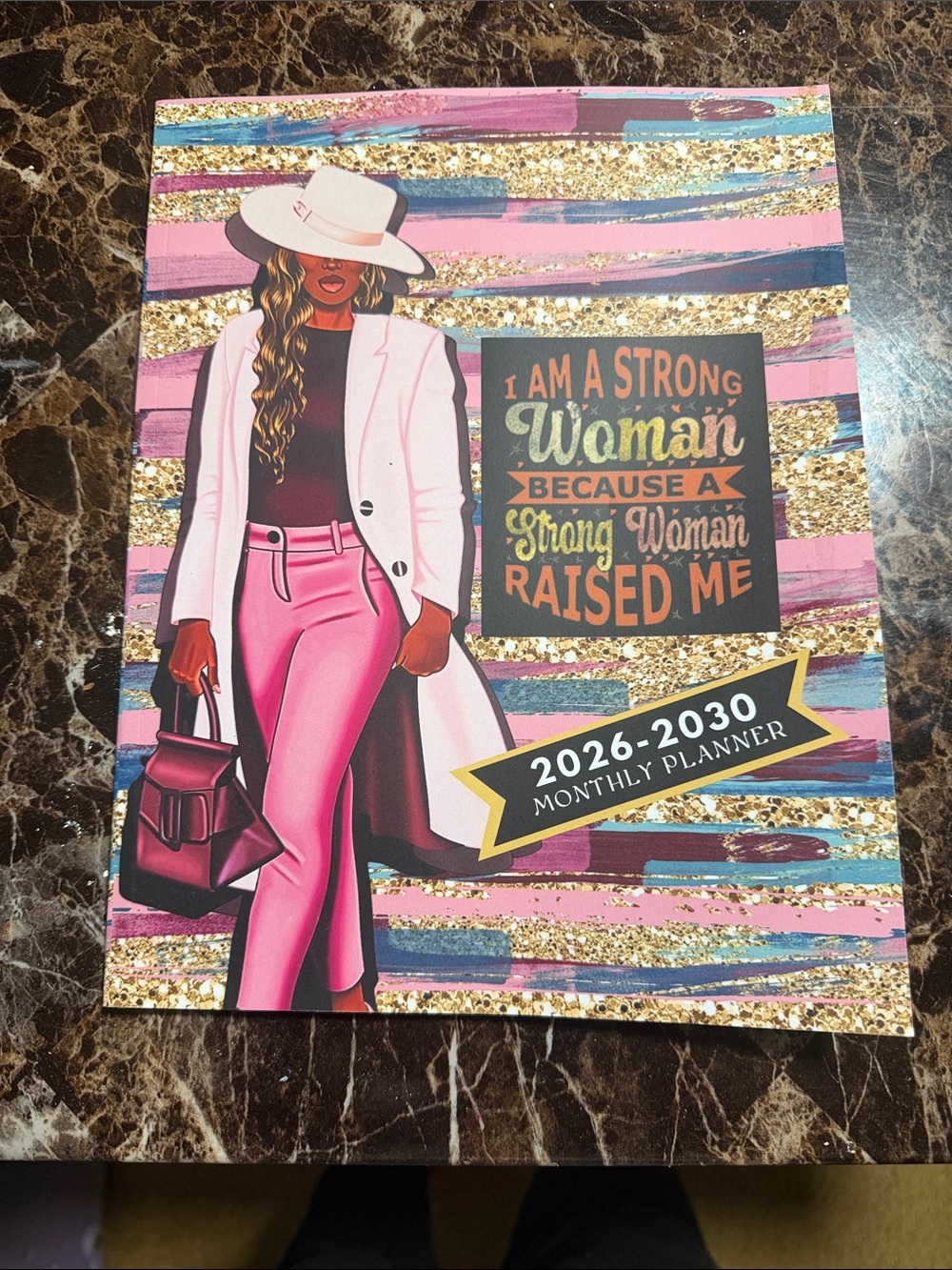 Strong Woman 2026-2030 Monthly Planner - Pink & Gold Cover